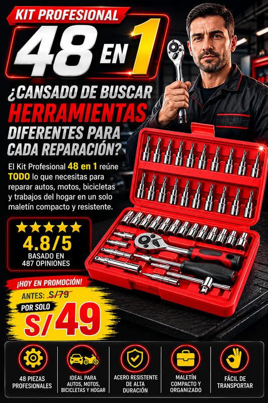 KIT DE HERRAMIENTAS DE 48 PIEZAS PARA AUTO