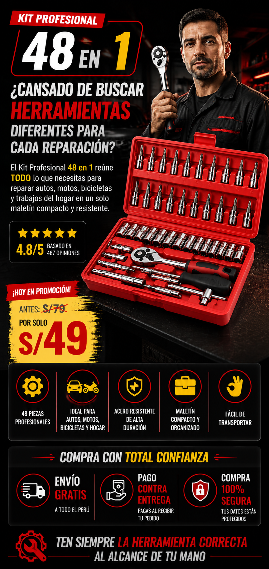 KIT DE HERRAMIENTAS DE 48 PIEZAS PARA AUTO